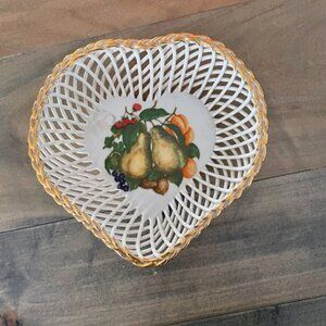 Vintage Romania Porfin Cluj-Napoca reticulated porcelain hearth shape bowl 7x7x2